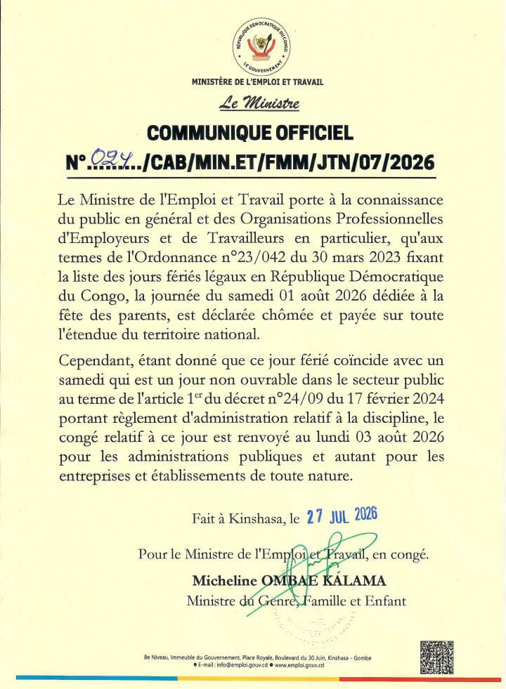 1002635186 ‎RDC : La fête des parents ramenée au lundi 03 août 2026